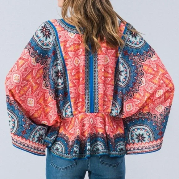 Boho Print  Dolman Sleeve Top - Picture 3 of 4